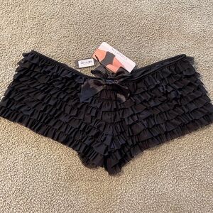 Chic Black Ruffled Shorts with Satin Bow